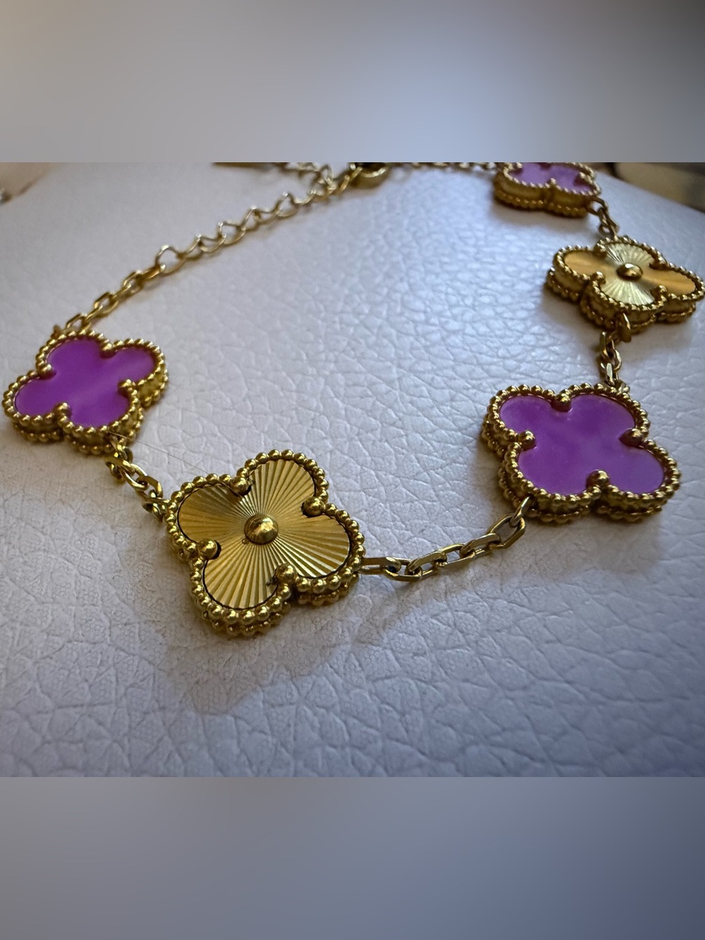 Gold and Purple Four-Leaf Clover Bracelet - Designer Style